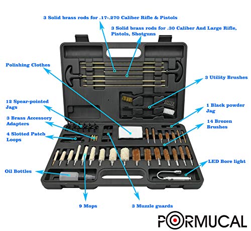PORMUCAL Universal Gun Cleaning Kit for All Guns Hunting Rifle Handgun Shot Gun Cleaning Kit with LED Bore Light