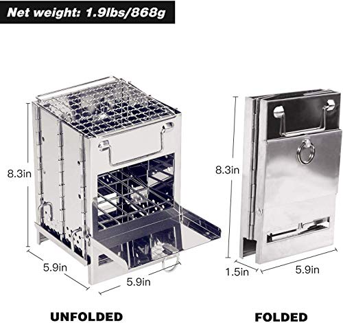 Roeam Camping Fornuis Houtbrandende Kachel, Opvouwbare RVS Backpacken Houtbrandende Kachel, Mini Draagbare BBQ Grill… - Image 8