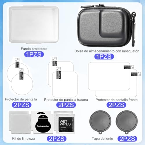 9pzs Funda Y Mica para DJI Osmo Action 6,Incluye Kit de Vidrio Templado+Tapa de Lente+Caja Protectora,Protección Integral,Ajuste Preciso,Resistencia al Impacto,Accesorios para Action 6