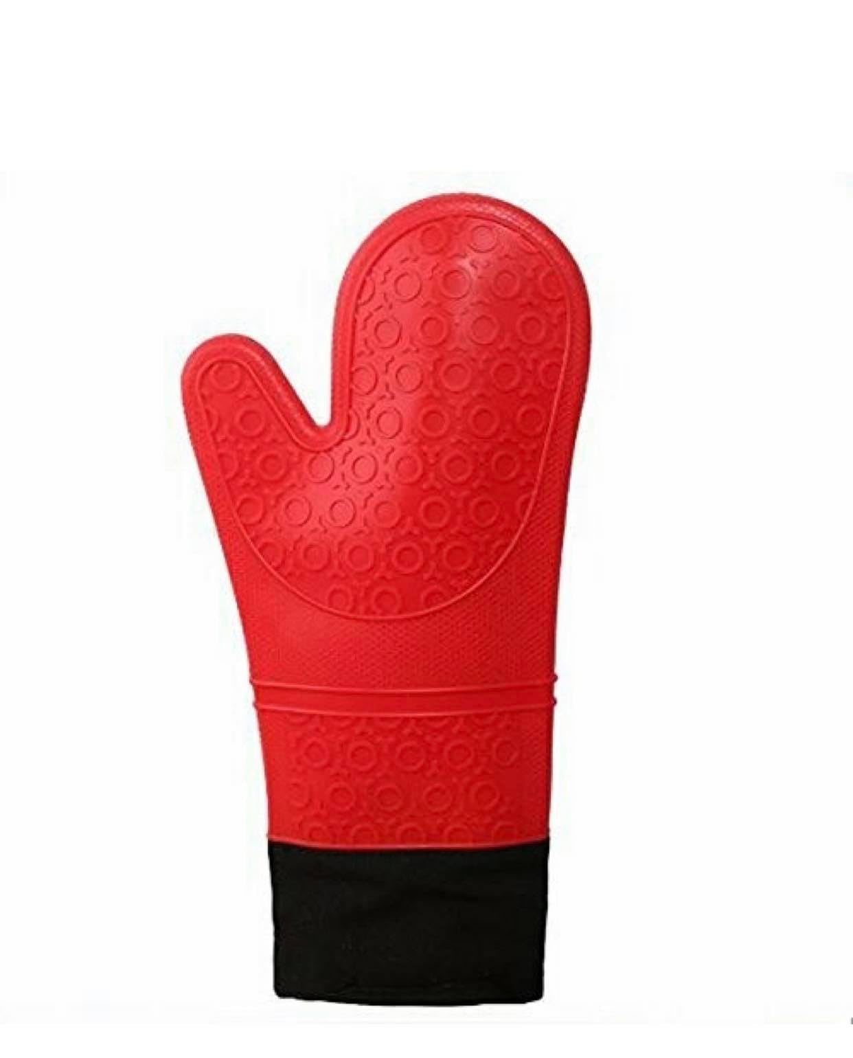HOMWE Extra Long Professional Silicone Oven Mitt, Oven Mitts with Quilted Liner, Heat Resistant Pot Holders, Flexible Oven Gloves, Red, 1 Pair, 14.7 Inch