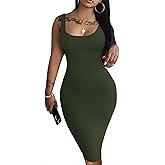 Mrskoala Women Midi Tank Dresses Casual Sexy Club Dress Summer ArmyGreen L