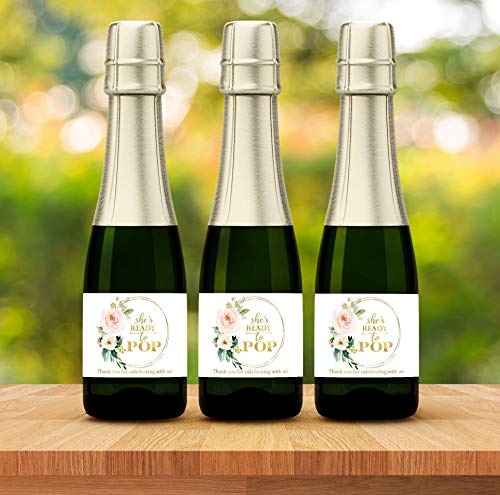 Sheâ€™s Ready To POP â— SET of 18 â— Blush Rose Baby Shower Mini Champagne Labels, Thank You for Celebrating with us Faux Gold Mini Champagne Labels POP When You Get the News Favors WATERPROOF M625-POP-18