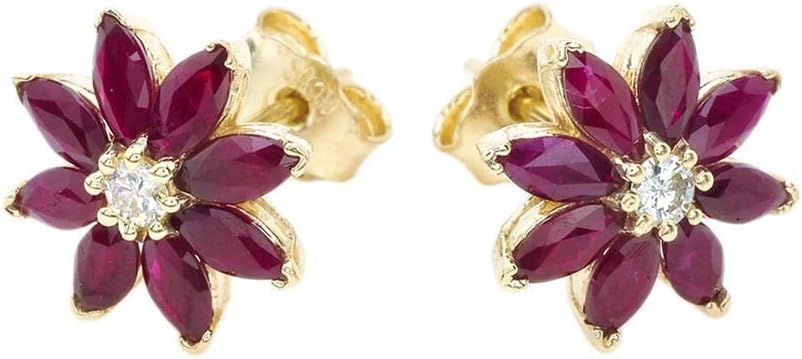 Claddagh GoldExotic 14k Gold Daisy Diamond and Genuine Ruby Flower Stud Earrings