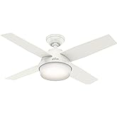 Hunter Dempsey Indoor Ceiling Fan with LED Light and Remote Control, 44", White