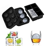 Adoric Easy Release Silicone Ice Cube Trays - 2 Set, Sphere Round Ice Ball Maker & Large Square Ice Cube Molds for Whisky, Cocktails, Bourbon, Chocolate Making