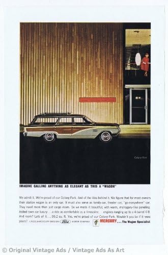 1964 Mercury Colony Park Station Wagon Blue with Wood trim Vintage Ad