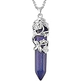 Real Natural Lapis Lazuli Necklace for Women 24" with Lobster Clasp - Healing Crystal Necklaces for Women with Flower Wrapped Pendant Lapis Lazuli Jewelry Birthday Mothers Day Christmas Gifts