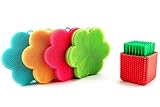 Premium Food Grade Silicone Scrubber and Brush for Cleaning (4 pc + Silicone Brush) | Antibacterial and BPA-free