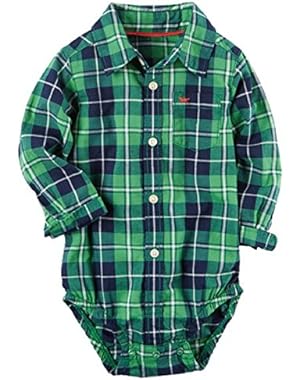 Carter's Baby Boys' Button Front Cotton Plaid Bodysuit (24 months, green)