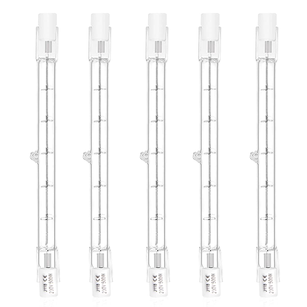 Luxvista 500W R7s 118mm Linear Halogen Bulb, J118 Dimmable Slim Halogen 11000lm Warm White 2800K for Floor Lamps, Ceiling Lights, Pack of 5