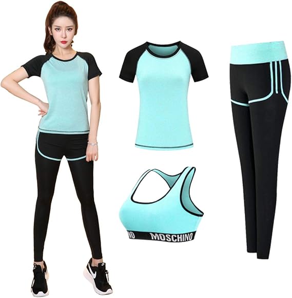 Amazon コージョー ｋｏｊｏ スポーツウェア レディース ヨガウェア トレーニングウェア ランニングウェア ジム フィットネス 上下 5点 セット 吸汗 速乾 M 緑 3点セット ジャージ上下セット 通販