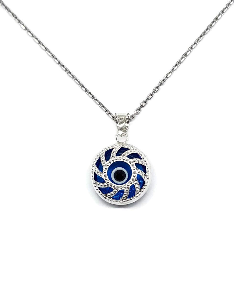 MYSTIC JEWELS By Dalia - Evil Eye Crystal and 925 Sterling Silver Necklace - Turkish Eye (Round)