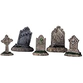 Lemax Halloween Tombstones Figurine Set of 5, #44145, Polyresin | Humorous Epitaphs Dot the Village Graveyard | 1.625 In Tall | Fits Villages & O/G-Scale Train Layouts