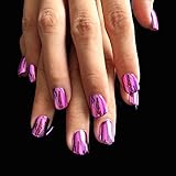 Flat Top Metallic False Nail Tips Acrylic Mirror Shine Surface Hot Pink Purple Middle Design Finger Nails N08