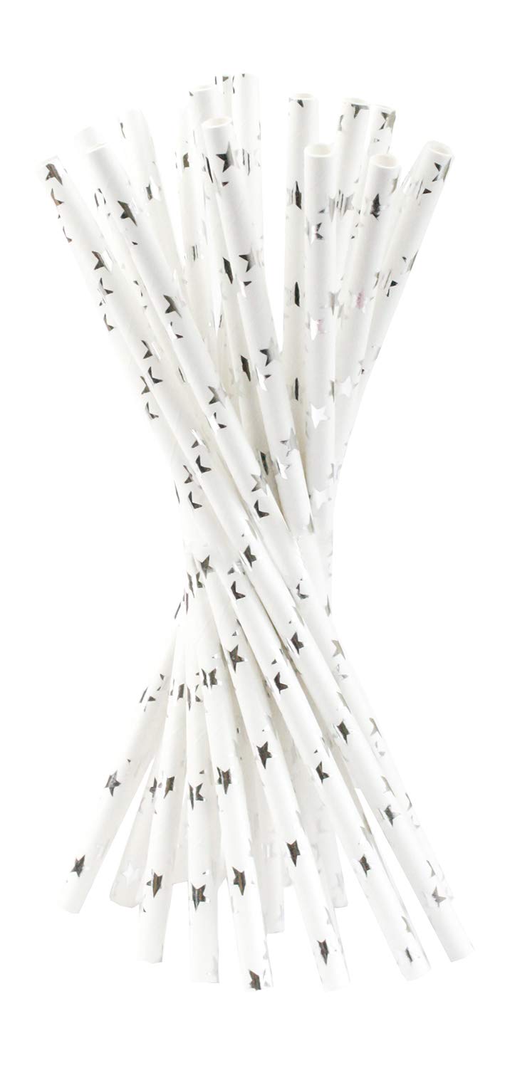 Emartbuy Pack of 500 pcs Paper Straws Disposable Paper Drinking Straws - Silver Stars