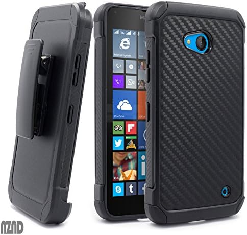 Lumia 640 Case, Nznd® [Shield Carbon Fiber] Hybrid Armor Stand with Holster Locking Belt Clip Combo Case for Microsoft &amp; Nokia Lumia 640 - Black