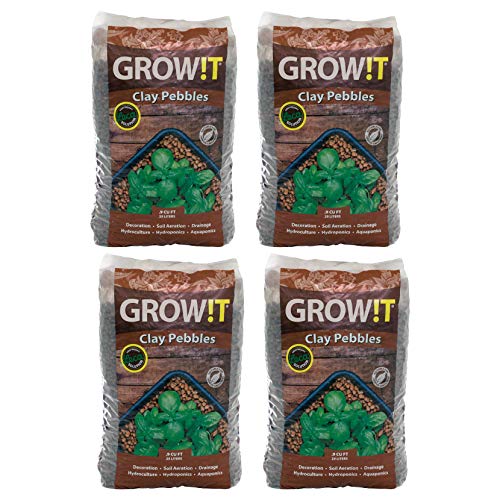 GROW!T GMC25L Hydroponic 100% Natural Clay Pebbles, 25 Liter Bag (4 Pack)