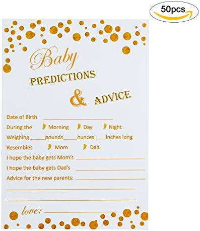 Advice and Prediction Cards for Baby Shower Game | 50 Pack | Gold Polka Dot, Pink | Girl or Boy | New Parent Message Book | Mom &amp; Dad or Mommy &amp; Daddy To Be | Fun Gender Neutral | Party Favors Supply