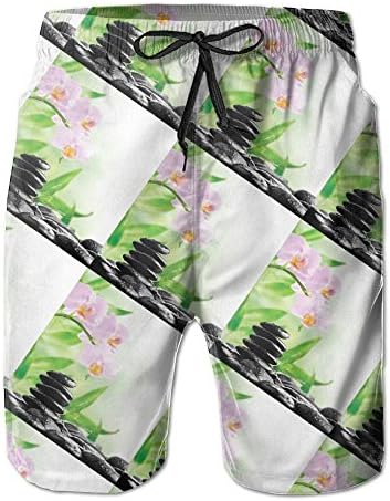 Gebqe8d4asd Man's ZEN Basalt Stones and Orchid With Dew Peaceful Nature THERAPHY Massage Meditation Cool Board Shorts M