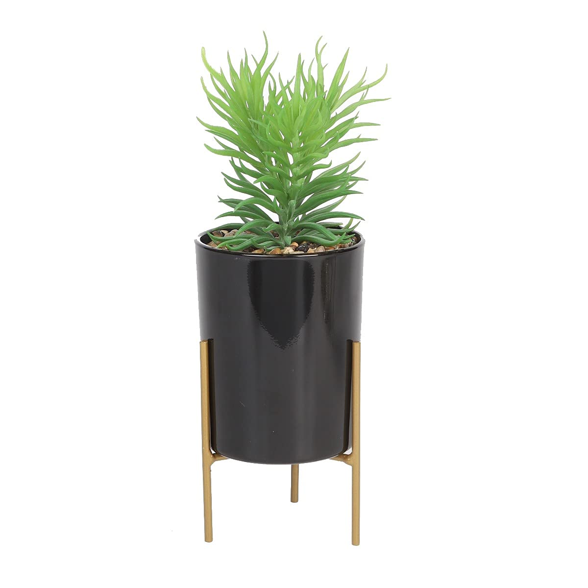 Sleepdown Halo Green Leaf Black Pot Stand Artificial Faux Plant for Home Office Bathroom Decor Indoor Decoration Aesthetics, Medium