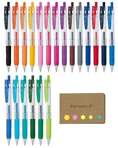 Zebra Sarasa Clip 0.4 Retractable Gel Ink Pen, Rubber Grip, 0.4 mm, 20 Color Ink, Sticky Notes Value Set