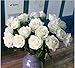 10 Pcs Real Touch Silk Artificial Rose Flowers Silk Gluing PU Fake Flower Home Decorations for Wedding Party or Birthday Garden Bridal Bouquet Flower Saint Valentine's Day Gifts Party Event(White)