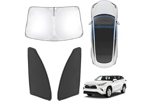 Karltys 3PCS Windshield Sun Shade for 2020-2025 2026 Toyota Highlander, Front and Side Window Sunshade Custom Fit Highlander, Foldable Sun Visor Protector Blocks Heat Harmful UV Rays