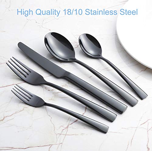 20-Piece Stainless Steel Flatware Silverware Set Service for 4 Dinnerware Mirror Polished Include Knife/Fork/Spoon Dishwasher Safe (Black)