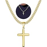 Avotto 316L Stainless Steel Cross Chain Necklace Valentines Stuff Jewelry Gifts for Men Boys, Silver Gold Black Necklaces 5mm Non-Fading Sturdy Cuban Chain with Cross Pendant 14/16/18/20/22/24Inch