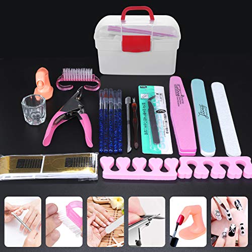 Acrylic Nail Kit,SPTHTHHPY 52 in 1 Nail Kit Set Nail Glue Acrylic Powder Liquid Glitter Powder Brush with Everything Clipper File French Tips Professional Acrylic Nail Set