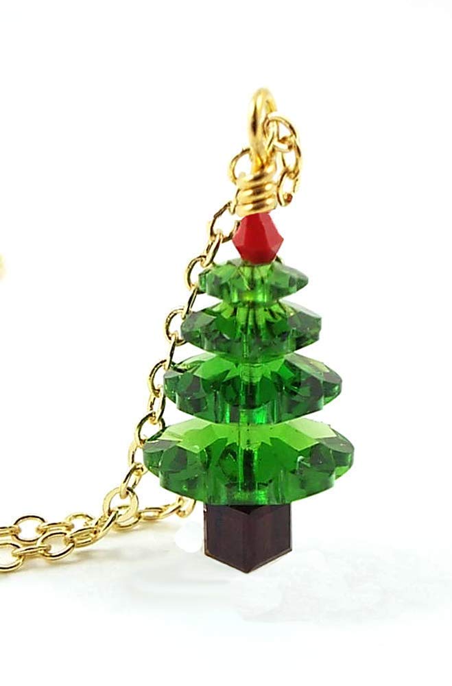 Christmas Tree Necklace made with Swarovski Crystals on 24