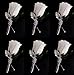 Set of 6 White Rose Boutonniere with Silver Ribbon