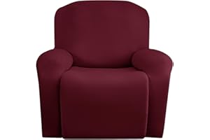 Jin Le Oversized Recliner Cover Extra Large 4 PCS Stretch Recliner Chair Cover 1 Seater Sofa Covers Soft Furniture Protector with Elastic Bottom and Ties for Kids Pet Friendly(Recliner, Burgundy)
