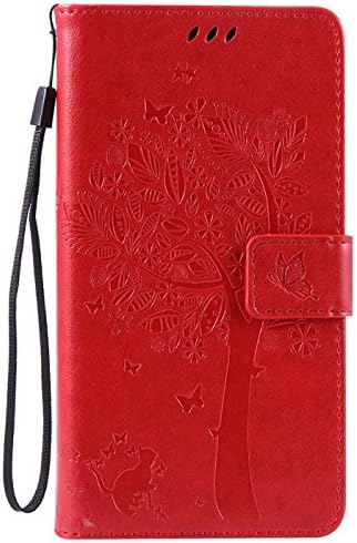 Find box Huawei Y3II Case,Huawei Y3 2 Covers,[Card Slot][Magnetic] Cat Tree Emboss Flip Wallet Case PU Leather Folio Cover Stand & Wrist Strap for Huawei Y3II/Y3 2 [Red]