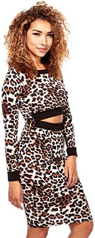 Womens Ladies Long Sleeves Midi Animal Print Dresses d9762 (S, Leop)