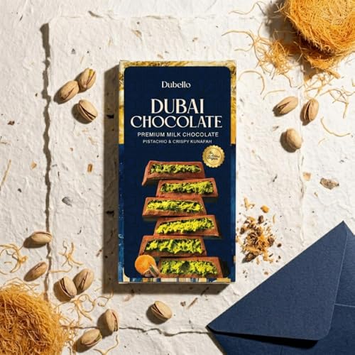DUBELLO Dubai Chocolate 100g – Premium Milk Chocolate with Pistachio Cream & Crispy Kunafa – No Added Sugar – Luxury Middle Eastern Style Chocolate Bar – Gourmet Gift