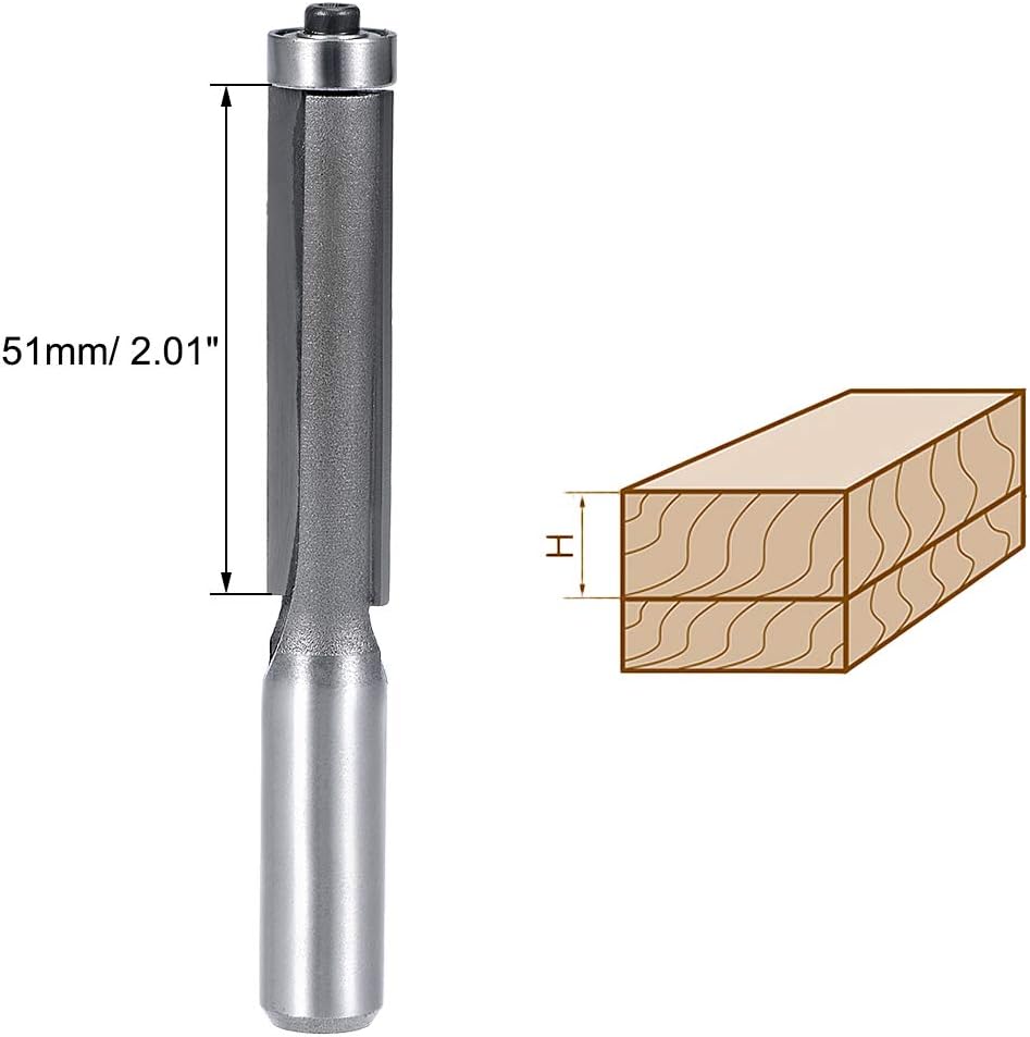 sourcing map Router Bit 1/2 Shank 1/2 inch Cutting Dia. 2 inch Depth Flush Trim Bit with Bearing 2 Flutes HSS for Woodworking Milling Cutter Tool - Image 4