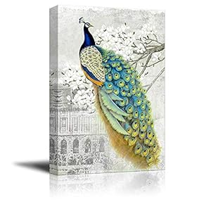 Canvas Wall Art Beautiful Peacock Dreaming Painting Artwork for Home Prints Framed - 12x18 inches