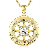 BAUBELLA Compass Necklace for Women Wife Girlfriend Mom Daughter Gifts S925 Sterling Silver Jewelry For Anniversary Rose Gold Gifts For Birthday Christmas Mothers Valentines Day 12 Birthstones