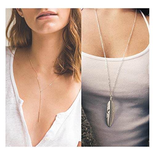 YANCHUN 4 Pieces Long Necklaces for Women Simple Bar Coin Disc Leaf Triangle Pendant Necklace Girls Jewelry Set (J:Silver YLeaf YBar Set)