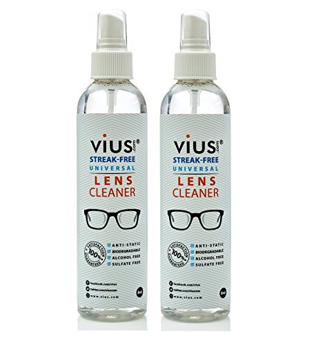 vius Lens Cleaner 8oz 2 Pack - for Eyeglasses, Cameras, and Other Lenses - Great Clarity Quickly Removes Fingerprints Dust Oil by vius
