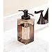 mDesign Decorative Square Glass Refillable Liquid Soap Dispenser Pump Bottle for Bathroom Vanity Countertop, Kitchen Sink - Holds Hand/Dish Soap, Hand Sanitizer, Essential Oils - 2 Pack - Sand/Bronze