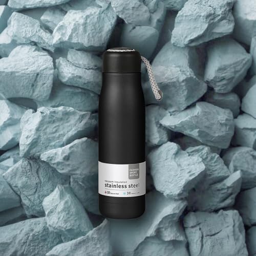Termo de Acero Inoxidable 550ml, Doble Aislamiento Térmico 24h Frío/12h Caliente, Botella de Agua sin BPA, Ideal para Viajes, Deportes, Escuela, Diseño Portátil con Asa,senderismo Water (negro)
