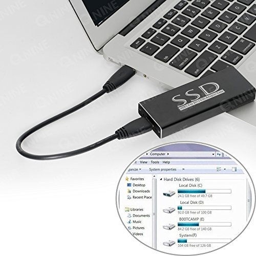 QNINE USB 3.0 PCIe SSD Enclosure for 2013 2014 2015 2016 2017 MacBook Air Pro Retina, USB External Reader for A1465 A1466 A1398 A1502 SSD Adapter with Case, Support 12+16 pin