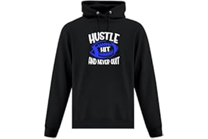 Hustle Hit and Never Quit Football Pullover Hoodie (M, Blue)