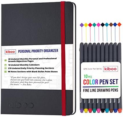 KIBOO Personalized Leather Journal Notebook 2017-2018 - Professional &amp; Personal Success A4/ 8.3" x 11.7" Black, Undated Daily Planner Agenda - Best Weekly &amp; Monthly Academic Goal Organizer Calendar