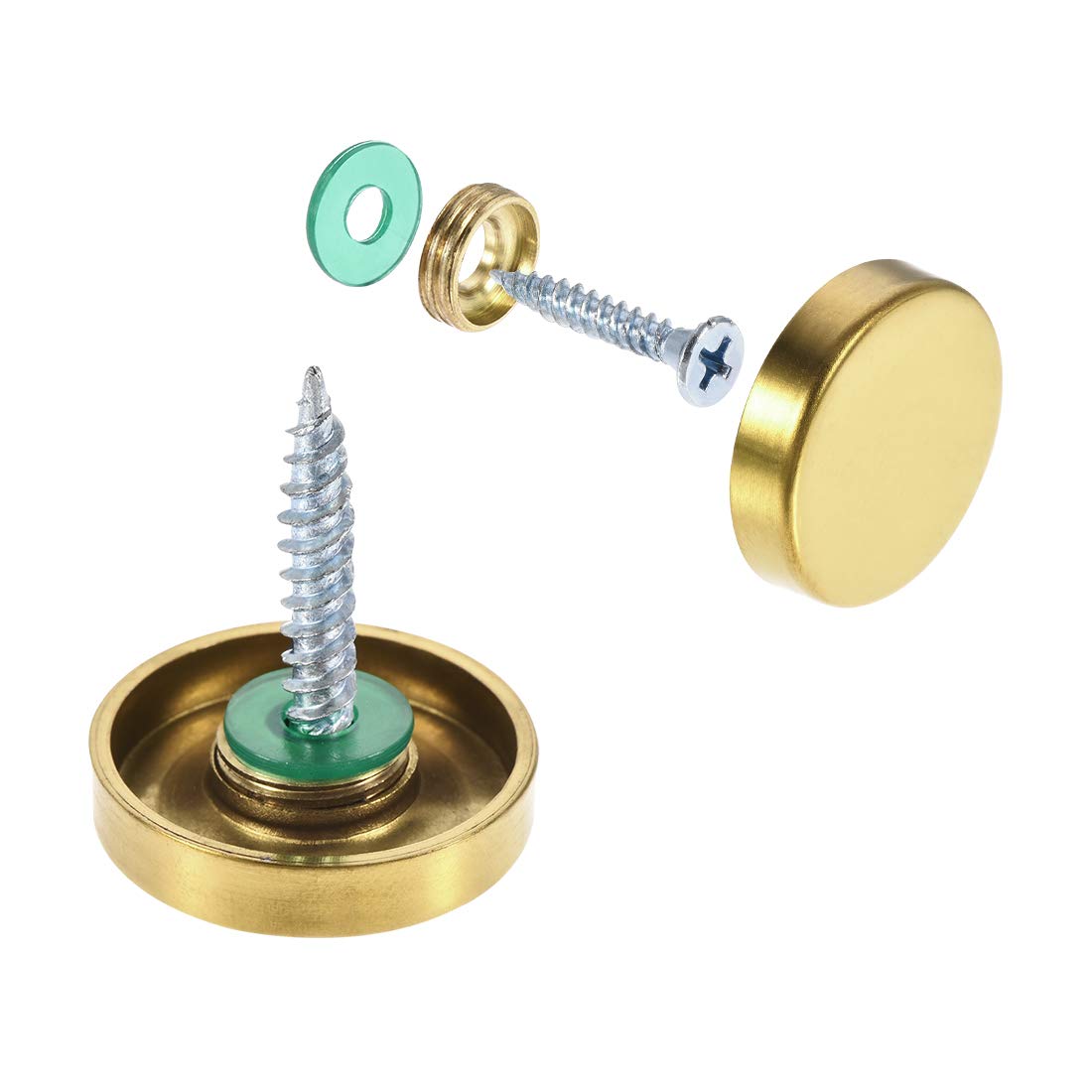 sourcing map Mirror Screws, Decorative Cap Fasteners Cover Nails, Electroplated, Bright Golden 22mm/0.87" 4pcs