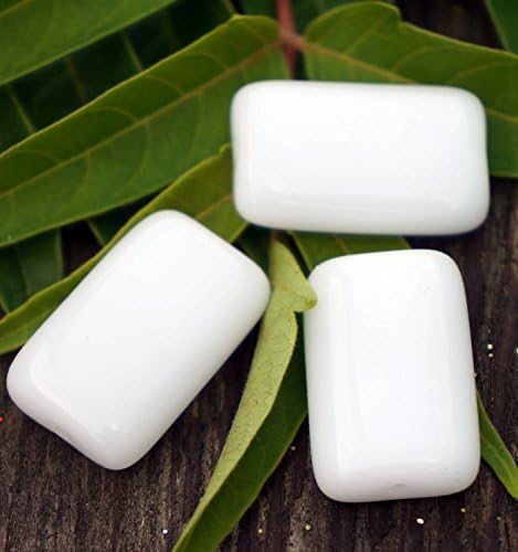 Shiny White Large Flat Rectangle Glass Beads Rectangle Czech Glass Beads White Czech Beads Green Czech Flat Beads Wedding 18mm x 10mm 4pc