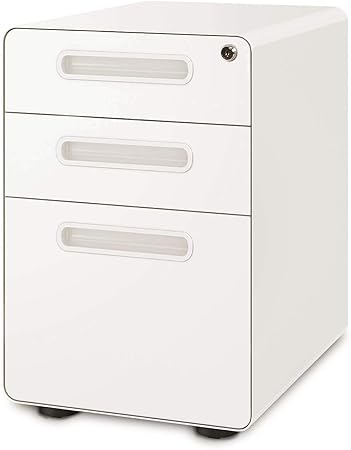 Metal Lockable Devaise Mobile Slim Filing Cabinet Pedestal With 3 Drawer For A4 Size Black 58cm