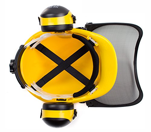 RK Safety Industrial Forestry Chainsaw Safety Helmet Combo Set | Hard Halmet Hat, Hearing Protection Ear Muffs, Mesh Face Shield Visor, Hold Breacket | ANSI and EN Certified (SHC101, Yellow) - Thumbnail 4